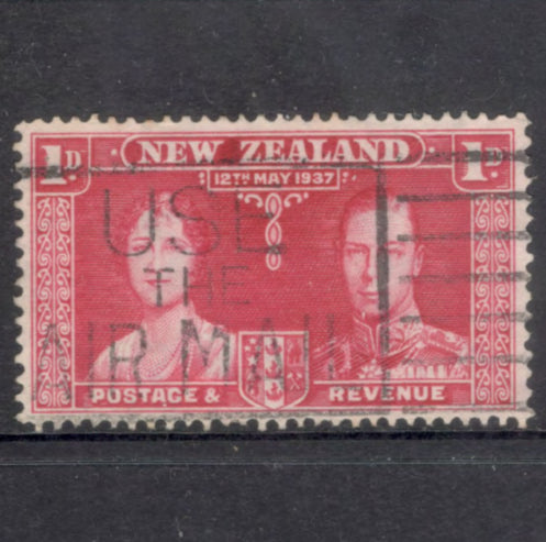 New Zealand 1937 1d 1 Penny Coronation of King George VI and Queen Elizabeth Carmine Stamp