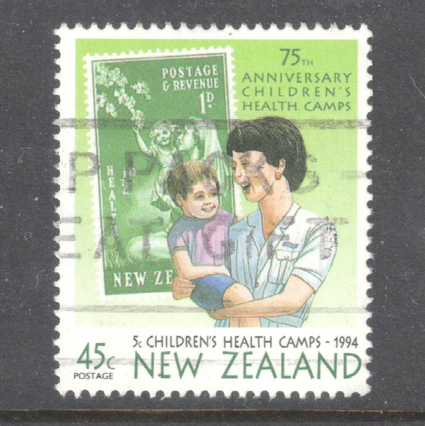New Zealand 1998 40+5 Cent Multicoloured Children's Health - Water Safety Stamp - Perfin:13.5