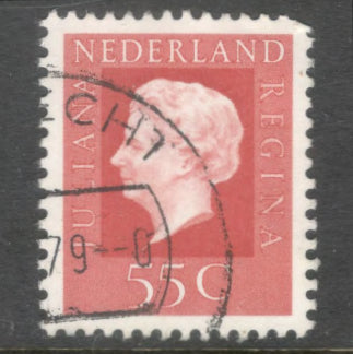 Dutch Netherlands 1976 55 Cent Red Queen Juliana Stamp - Perfin: 13.5x12.75
