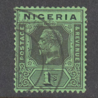 Nigeria 1914 -1927 1/- 1 Shilling Black King George V - Chalky Green Paper - Perf: 14