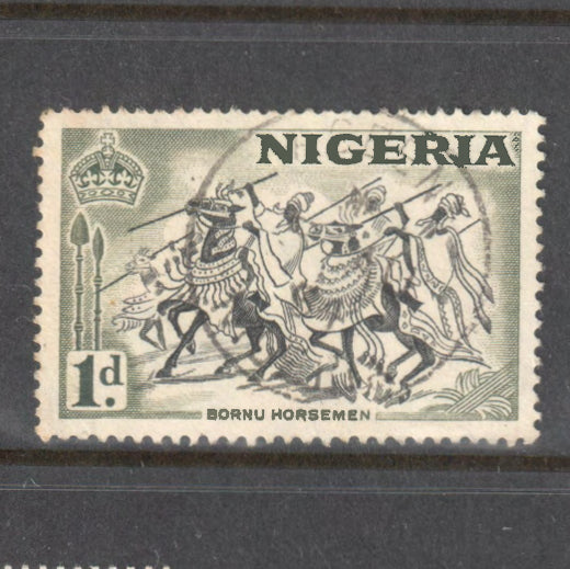 Nigeria 1953 1d Olive Green Black Local Motives Stamp - Perf: 14