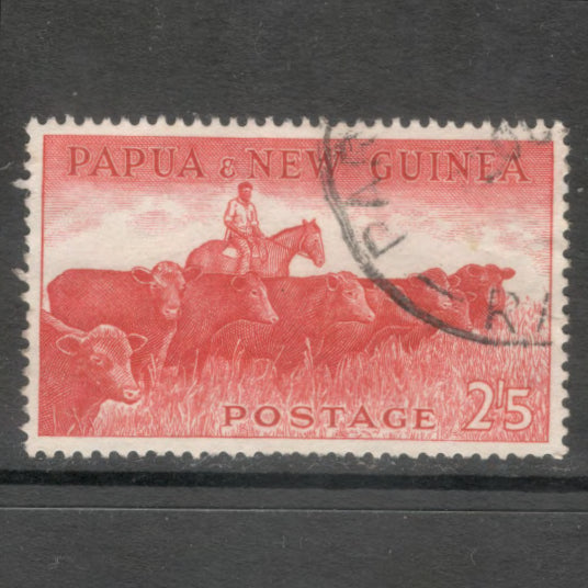 New Guinea PNG 1952 2/5d Cinnabar Droving Cattle Local Motives Stamp
