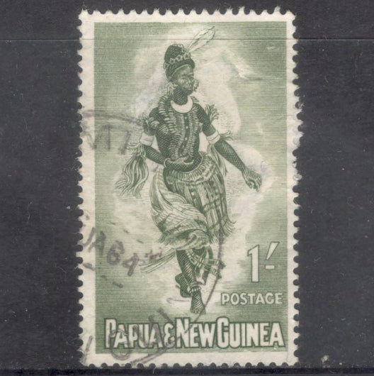 New Guinea PNG 1961-1963 1s 1 Shilling Local Motives Greyish Olive Stamp