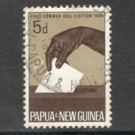 New Guinea PNG 1964 5d Olive Brown / Brown Common Roll Elections Stamp