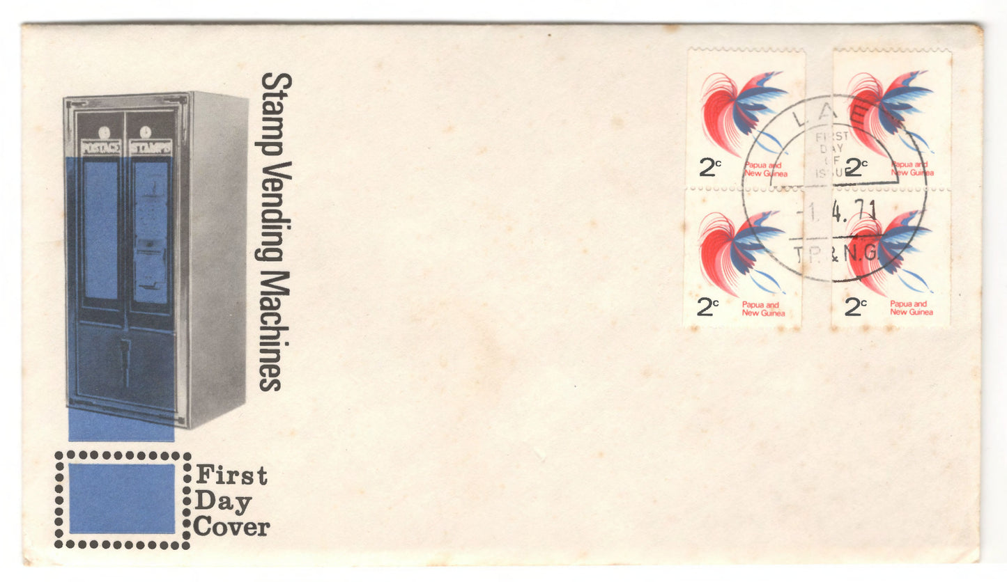 New Guinea PNG 1971 Stamp Vending Machines Bird of Paradise Imperforated Vertical First Day Cover FDC