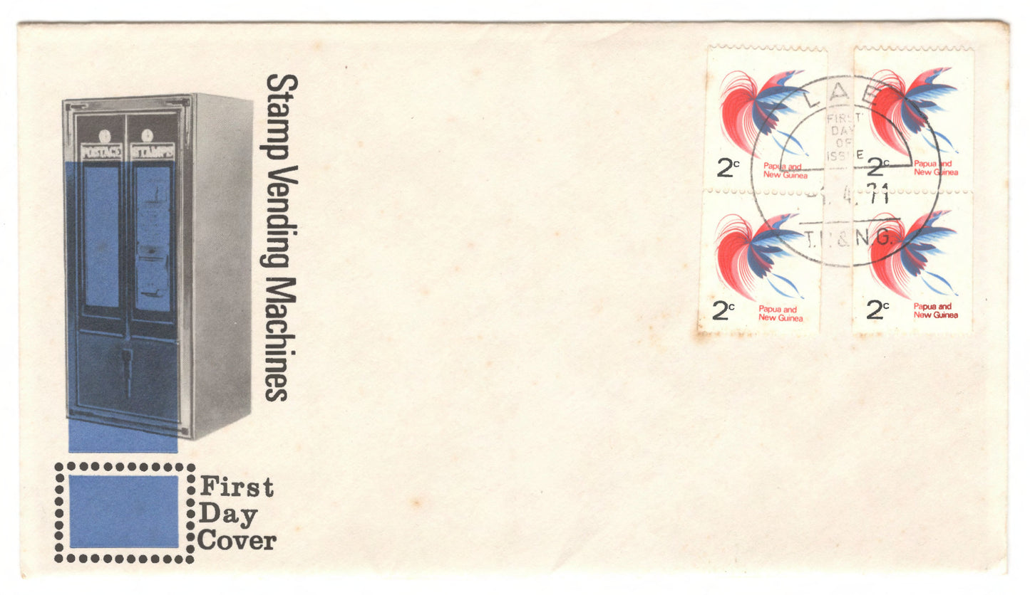 New Guinea PNG 1971 Stamp Vending Machines Bird of Paradise Imperforated Vertical First Day Cover FDC