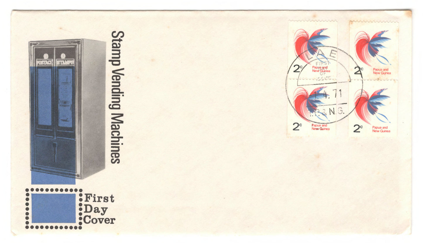 New Guinea PNG 1971 Stamp Vending Machines Bird of Paradise Imperforated Vertical First Day Cover FDC
