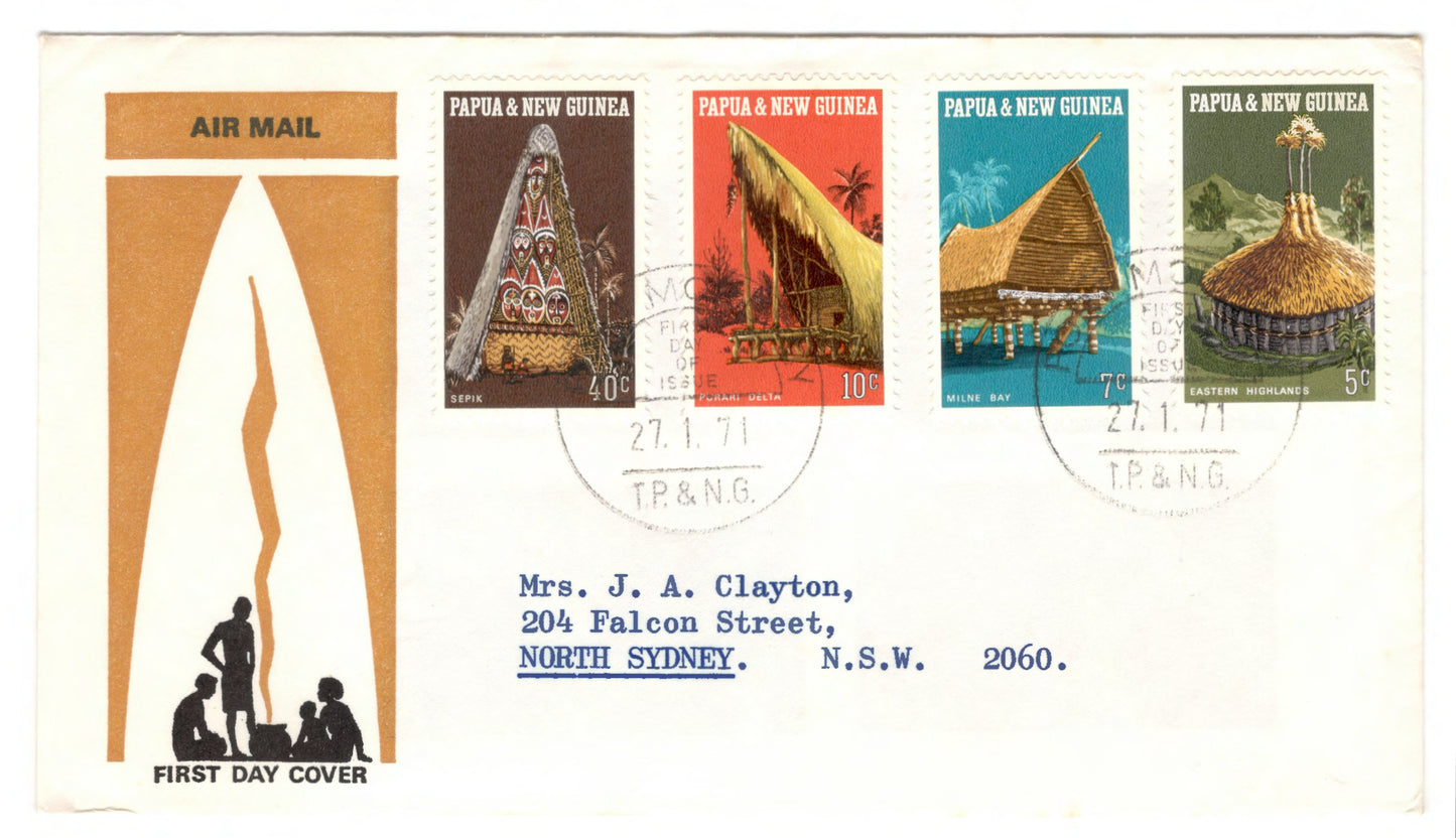 New Guinea PNG 1971 Native Dwellings First Day Cover FDC