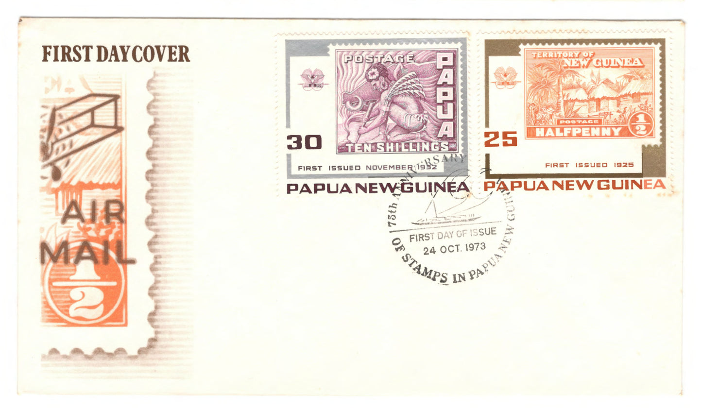 New Guinea PNG 1973 75th Anniversary of Papua New Guinea Stamps First Day Cover FDC