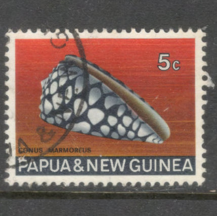 New Guinea PNG 1968 -1969 5 Cent Multicoloured Seashells Conus Lithoglyphus Stamp - Perfin: 12.5x12.25