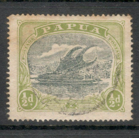 Papua 1916 -1931 1/2d Yellowish Olive Green Laketoi Stamp - Perf: 14