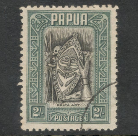 Papua 1932 2/- Dark Green / Black Delta Art Local Motif Stamp - Perf: 11