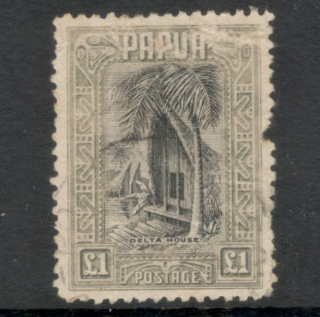 Papua 1932 1 Pound Grey / Black Delta House Local Motif Stamp - Perf: 11