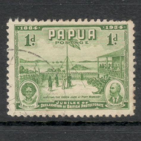 Papua 1934 1d Green 50th Anniversary of British Protectorate Stamp