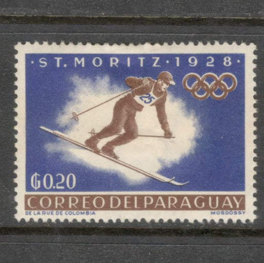Paraguay 1963 0.20 Guarani Multicoloured International Cooperation in Sport 1928 Winter Olympics Stamp - Perfin: 14.0