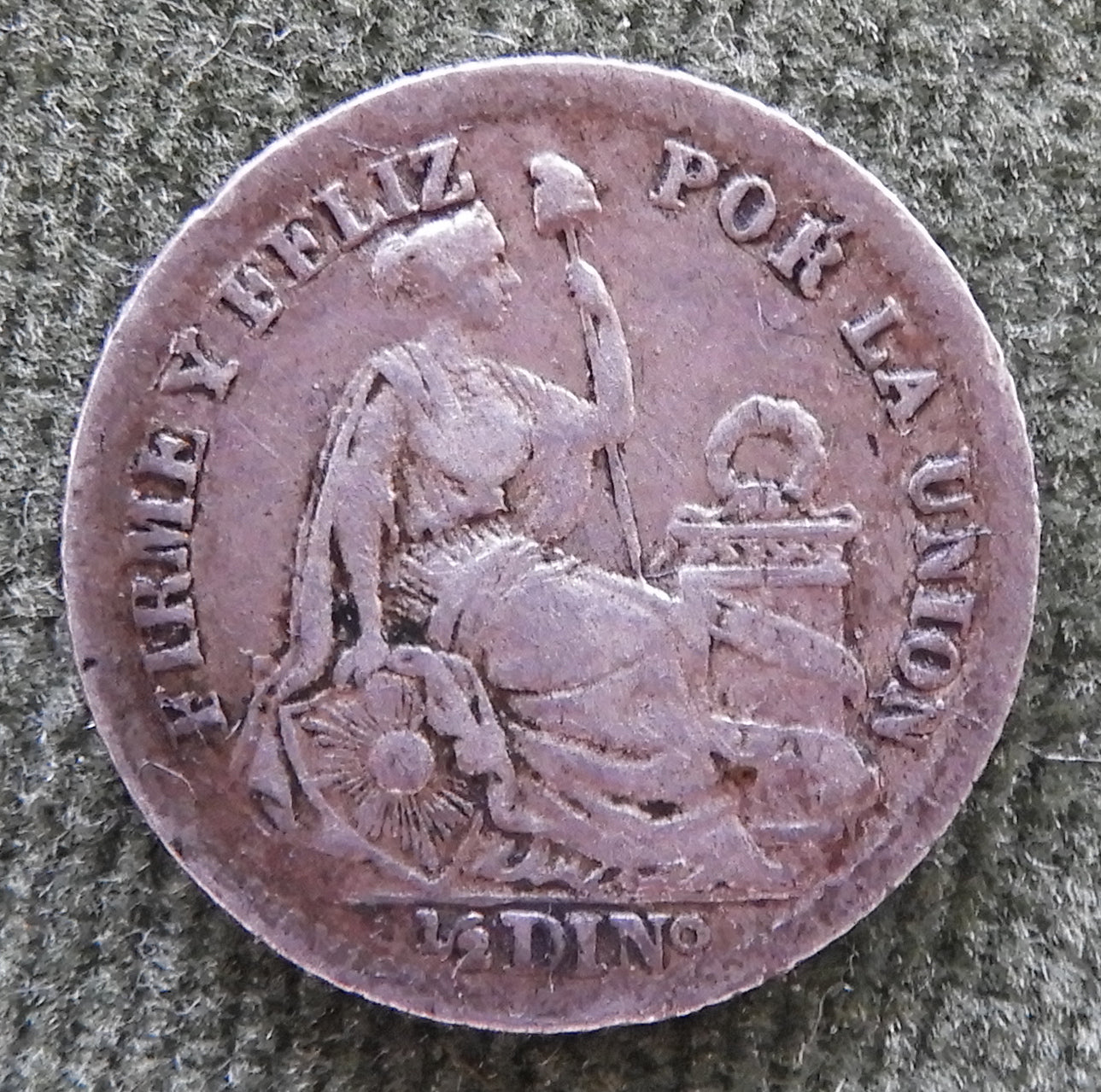 Peru 1903 1/2 Dinero Coin Seated Statue of Liberty