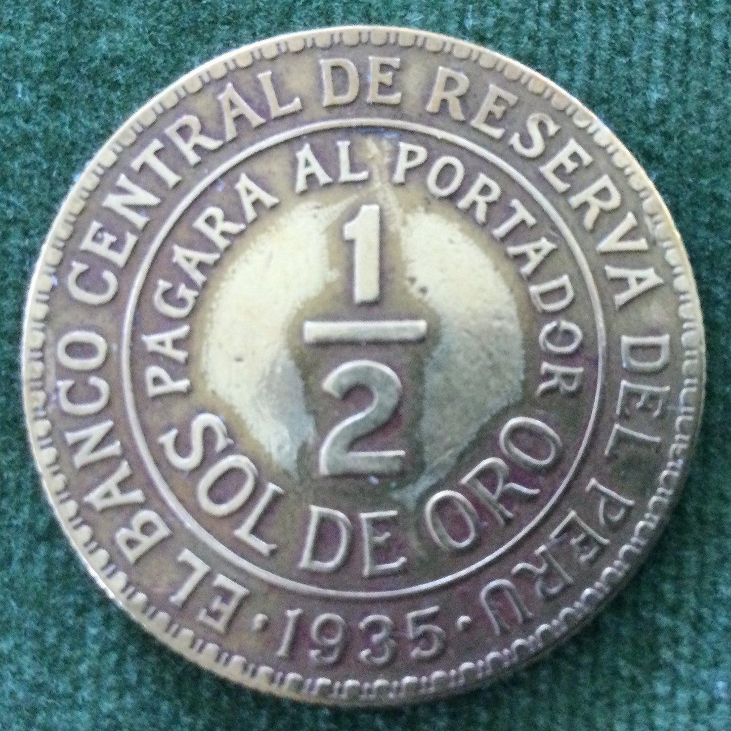 Peru 1935 1/2 Sol De Oro Coin