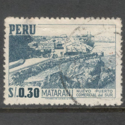 Peru 1966 0.30 Centavos Indigo Local Motives Harbor Of Mataran Stamp - Perfin: 12.0