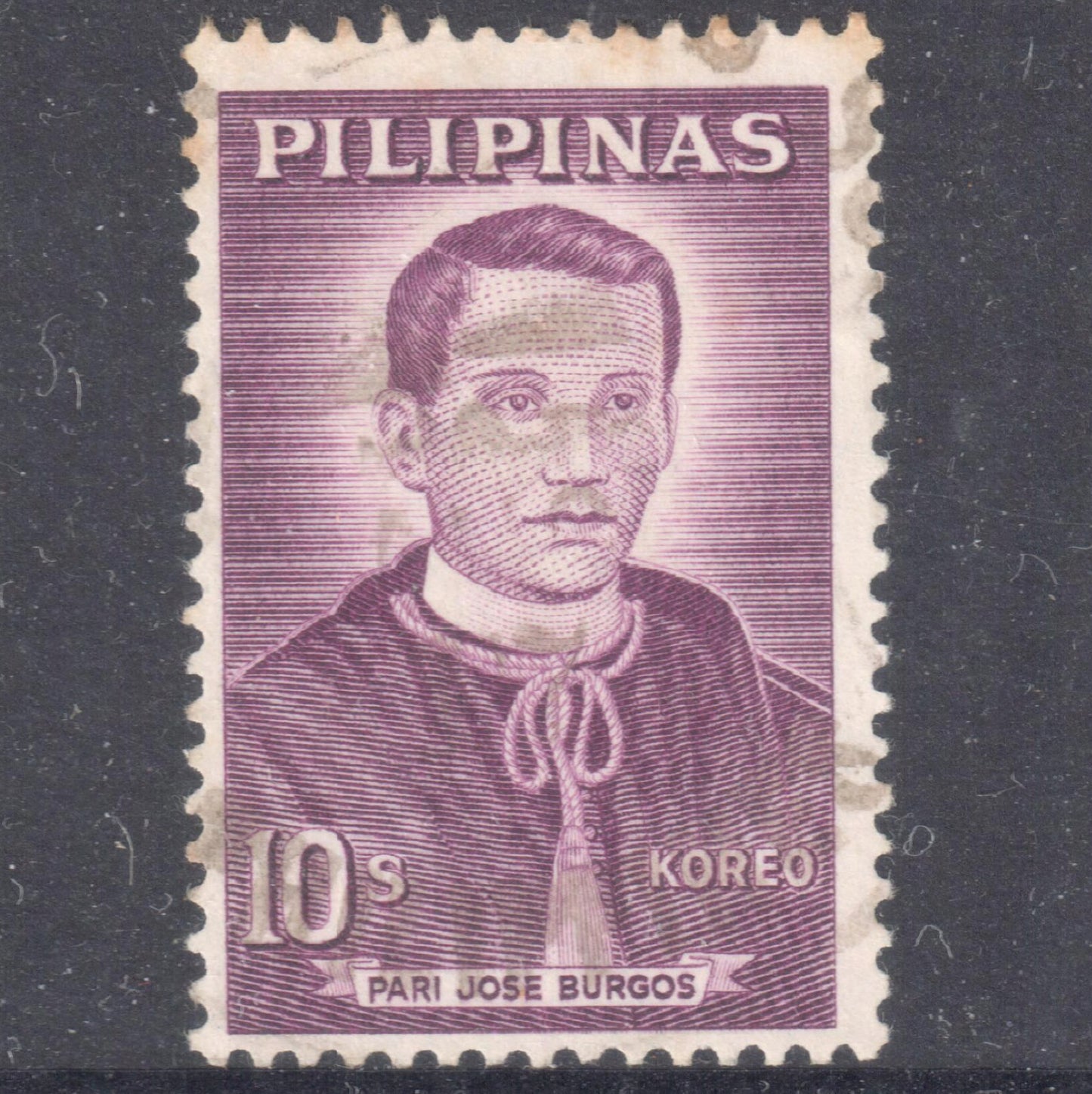 Philippines 1962 10 Sentimo Multicoloured Jose Burgos Stamp - Perfin:14.25