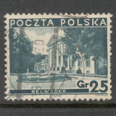 Poland Polska 1935 25 Groszy Greenish Blue Different Sights President Ignacy Moscicki 1867-1946 - Perfin 12.75x12.5