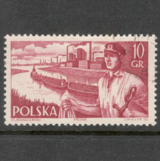 Poland Polska 1956 10 Groszy Reddish Purple Polish Ships Stamp - Perfin 12.0x12.5