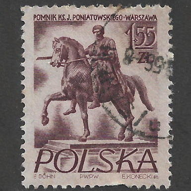 Poland Polska 1956 Warsaw Monuments Józef Poniatowski Sculpture Stamp - Cancelled