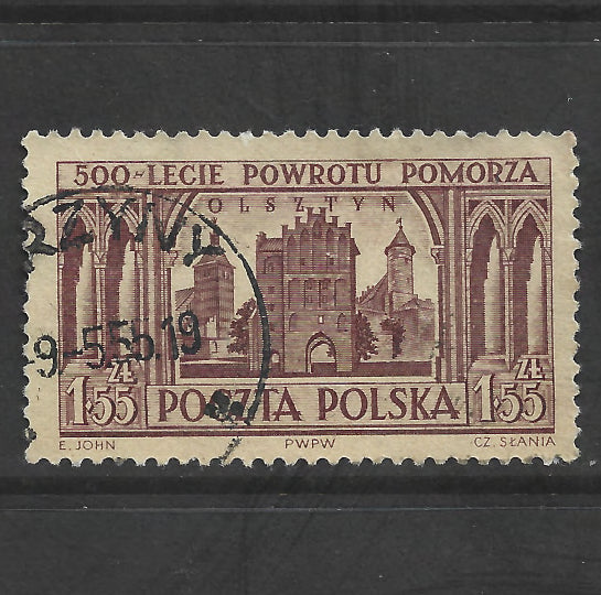 Poland Polska 1954 500th Anniversary of the Recovery of Pomerania Stamp - Cancelled