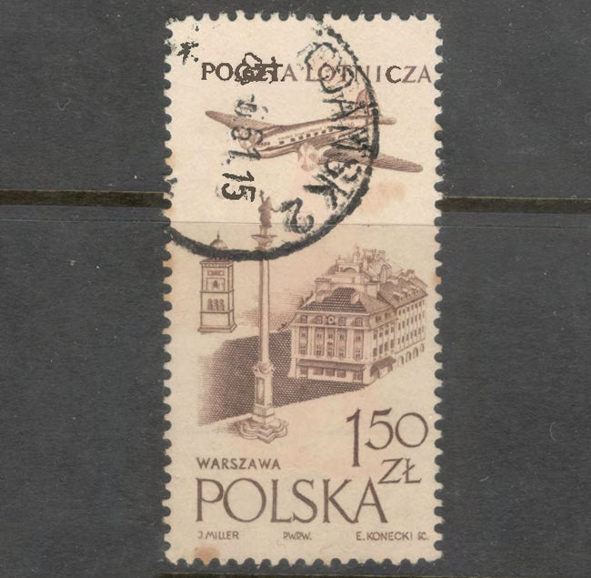 Poland Polska 1957 Airplane over Towns and Landscapes Stamp - Cancelled