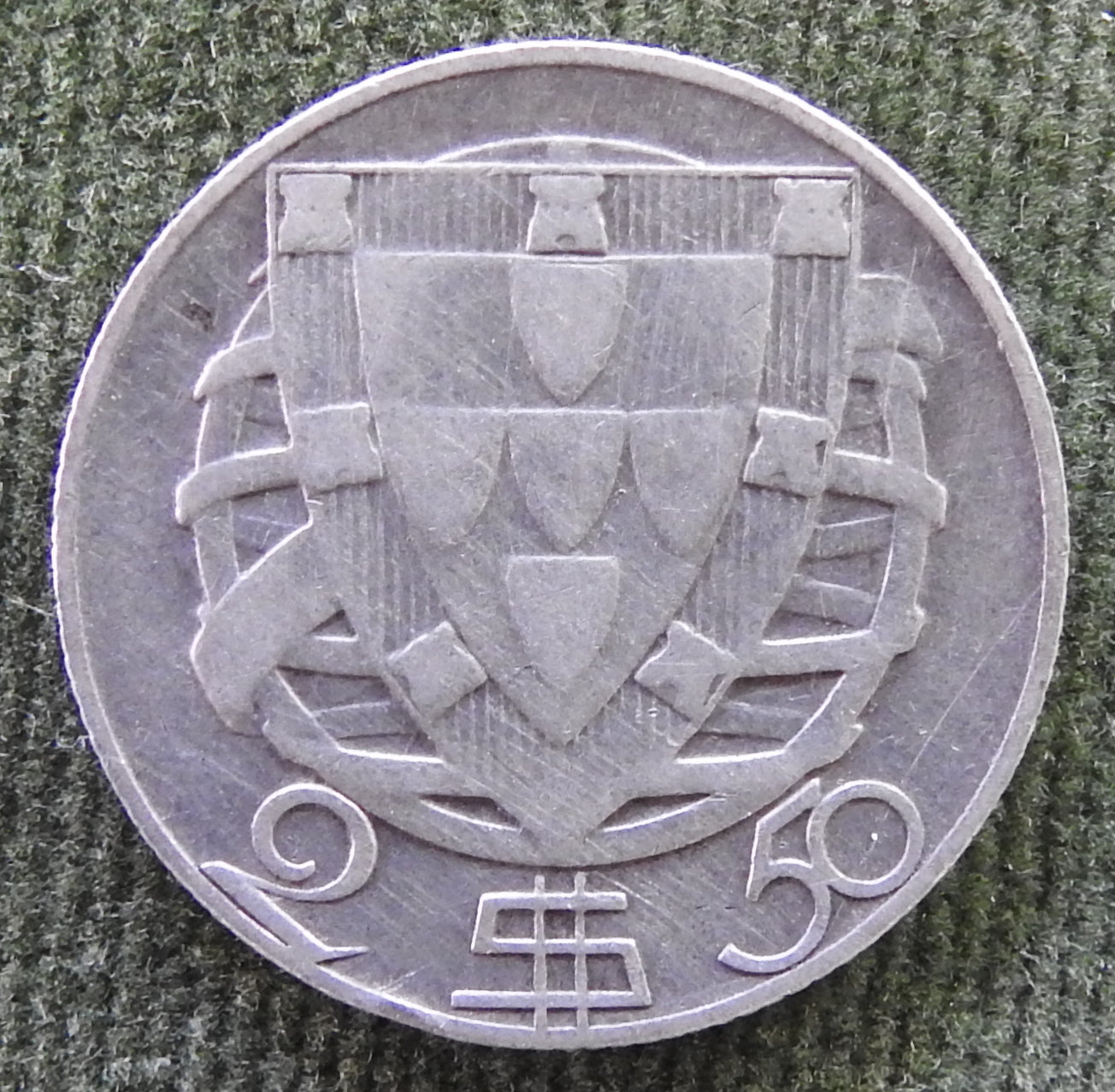Portugal 1951 2 1/2 Escudos Silver Ship Coin