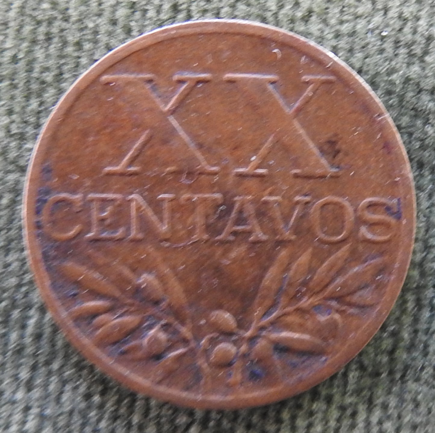 Portugal 1955 20 Centavos Olive Branches Coin