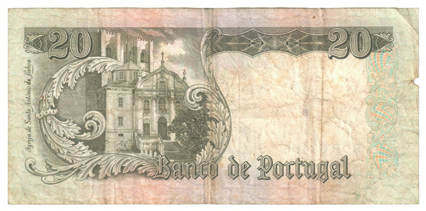 Portugal 1964 20 Escudos Banknote s/n BDP 63405 - Grades as Fine