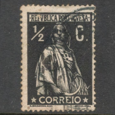 Portugal 1912 1/2 Centavo Black Ceres Stamp - Perfin: 15.0x14.0