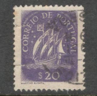 Portugal 1943 20 Centavos Greyish Violet Caravel Stamp - Perfin: 14.0