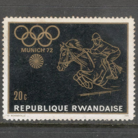 Rwanda 1971 20 Centimes Multicoloured Olympic Games Munich Germany Stamp - Perfin: 13.0x13.5