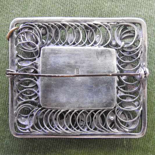 Rhoda Wager Attributed Arts & Crafts Silver Queensland Natural Chrysoprase Brooch With Gum Leaf Design