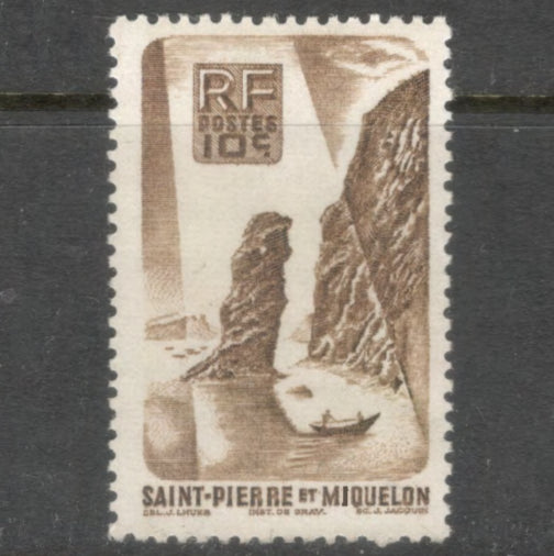 Saint Pierre et Miquelon 1947 10 Centime Chocolate Brown Local Motives Stamp - Perfin: 12.5