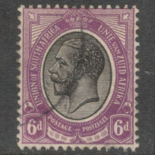 South Africa 1913 - 1922 6d Violet / Black King George V Stamp - Perf: 14.0
