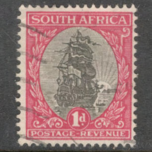 South Africa 1926 - 1927 1d Purple Red / Black Definitive Issue SOUTH AFRICA Stamp - Perf: 14.75x14.0