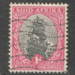 South Africa 1926 - 1927 1d Purple Red / Black Definitive Issue SUID-AFRIKA Stamp - Perf: 14.75x14.0