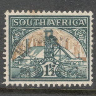 South Africa 1941 1 1/2d Multicoloured Local Motives Gold Mine Country name in English SOUTH AFRICA Stamp - Perf: 14.0