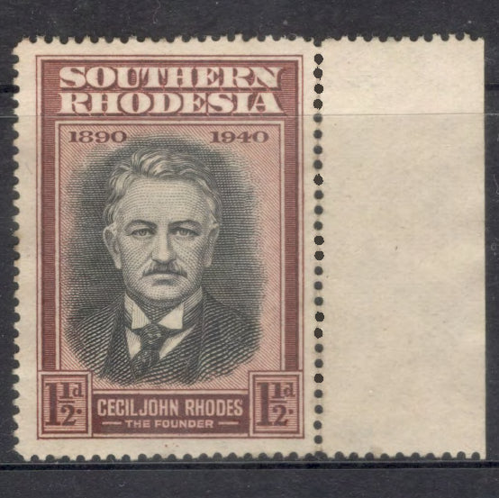 Southern Rhodesia 1940 1 1/2d 50th Anniversary of British South Africa Company Cecil John Rhodes Carmine Brown Stamp