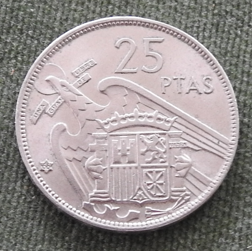 Spanish 1957 25 Pesetas Coin Francisco Franco