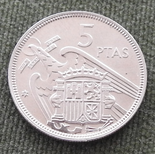 Spanish 1957 5 Pesetas Coin Francisco Franco