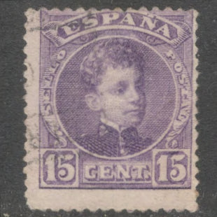 Spain 1902 - 1905 15 Centimos Greyish Purple King Alfonso XIII Control Number on Backside Stamp - Perfin: 14.0