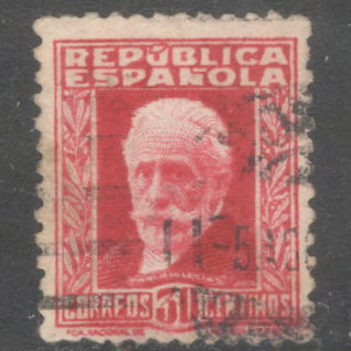Spain 1931 - 1932 30 Centimos Carmine Personalities Pablo Iglesias Stamp - Perfin: 11.25