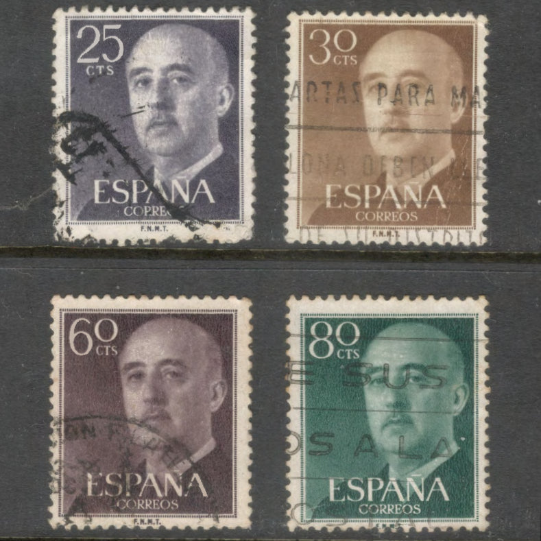 Spain 1955 Definitive Issue General Franco Stamp Group of 4 - Perfin: 12.75x13.25