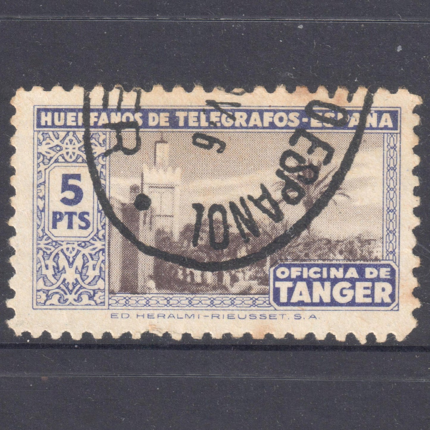 Tangiers 1947 5 Peseta Violet/Violet Brown Beneficient Stamp - Perf:10.5