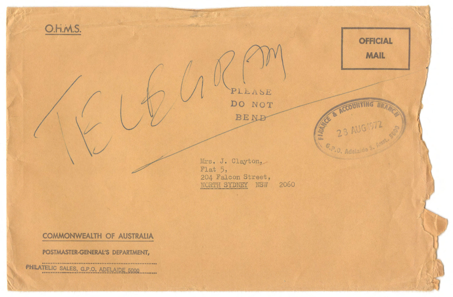 Australia 1972 Commemorative Overland Telegraph Line Centennial Telegram