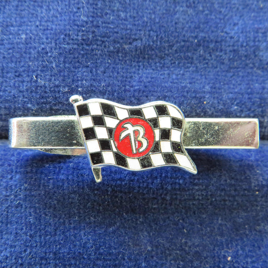 Tie Clasp White Metal With An Enameled Checkered Flag & Bridgestone Logo