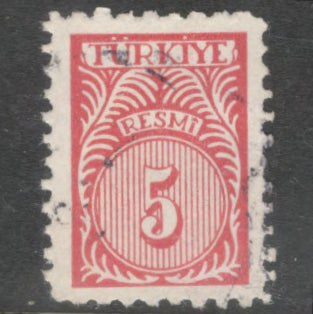Turkey 1959 5 Kurus Carmine Red Official Numeral Stamp - Perfin: 10.25